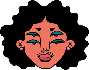 Face portrait of queer person with curly hair