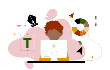 Boy Graphic Designer Digital Graphic Drawing Tool Flat Design Illustration