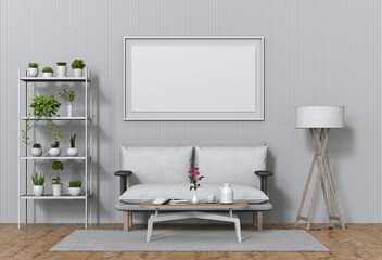 mock up poster frame interior living room background, 3D render