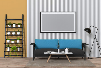 mock up poster frame interior living room background, 3D render