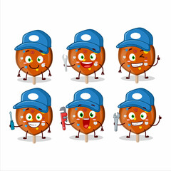 mechanic orange lolipop love cute mascot character with pliers