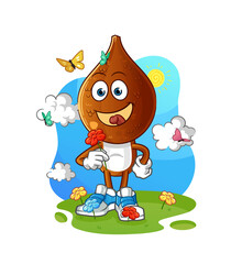 snake fruit head cartoon pick flowers in spring. character vector