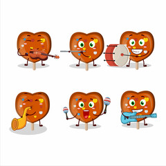 Cartoon character of orange lolipop love playing some musical instruments