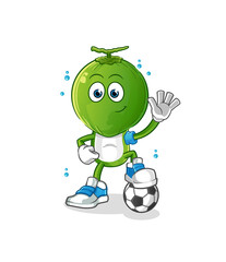 green coconut head cartoon playing soccer illustration. character vector