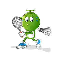 green coconut head cartoon playing badminton illustration. character vector