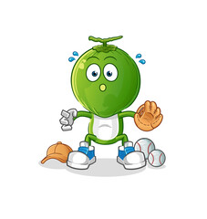 green coconut head cartoon baseball Catcher. cartoon mascot vector