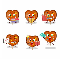 A picture of orange lolipop love cartoon character concept reading an amusing book