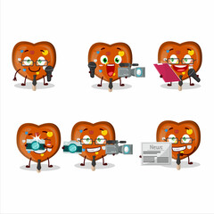 Character reporter orange lolipop love cute mascot with microphone