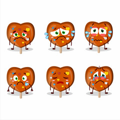 Orange lolipop love cartoon character with sad expression