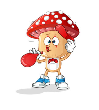recommend clip art: red mushroom head cartoon pantomime blowing balloon. cartoon vector