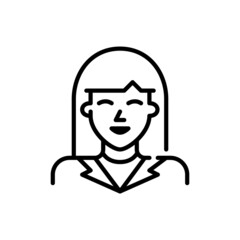 Line art avatar icon. Cute smiling young student girl. Pixel perfect, editable stroke