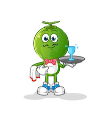 green coconut head cartoon waiter. cartoon mascot vector