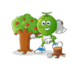 green coconut head cartoon Carpenter illustration. character vector