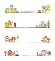 watercolor hand drawn houses. cute townscape illustration for decoration