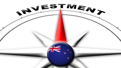 New Zealand Globe Sphere Flag and Compass Concept Investment Titles – 3D Illustration