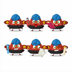 architect red chinese hat cute mascot character with pliers