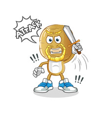 potato head cartoon knights attack with sword. cartoon vector