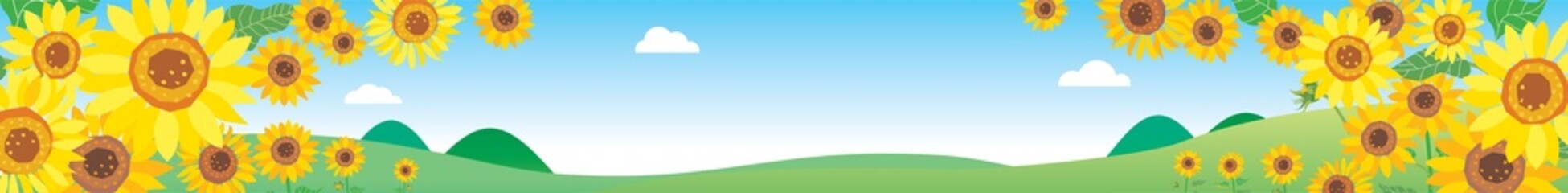 Fototapeta premium 夏の向日葵畑の風景のイラスト