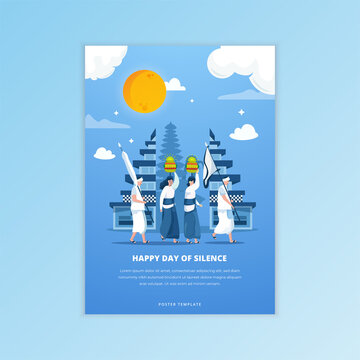 Religious ceremony to celebrate Nyepi day or Day of Silence in Bali on poster concept