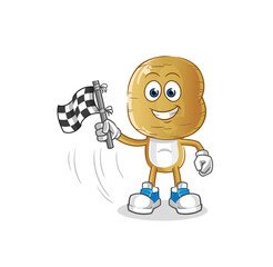 Obraz premium potato head cartoon hold finish flag. cartoon mascot vector