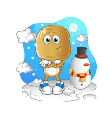 potato head cartoon in cold winter character. cartoon vector