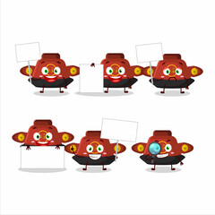 Red chinese hat cartoon character bring information board