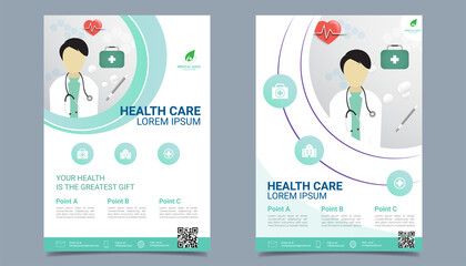 healthcare and medical flyer cover a4 size, business flyer design template for print vector illustration. 
