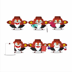 Professor red chinese hat academic cartoon character working on laboratory