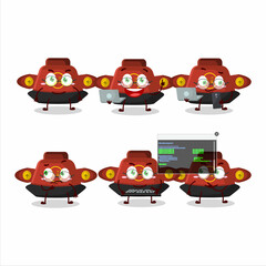 Red chinese hat Programmer cute cartoon character with