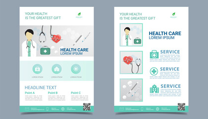 healthcare and medical flyer cover a4 size, business flyer design template for print vector illustration. 
