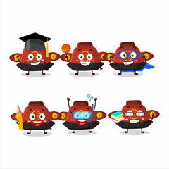 School student of red chinese hat cartoon character with various expressions