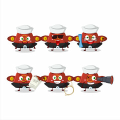 A character image design of red chinese hat as a ship captain with binocular