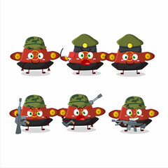 A charming soldier red chinese hat cartoon picture bring a gun machine