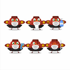A picture of red chinese hat cartoon design style keep staying healthy during a pandemic