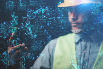 Industrial concept, businessman or engineer Show the innovative trend of modern e-commerce...