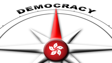 Hong Kong Globe Sphere Flag and Compass Concept Democracy Titles – 3D Illustration