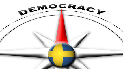 Sweden Globe Sphere Flag and Compass Concept Democracy Titles – 3D Illustration