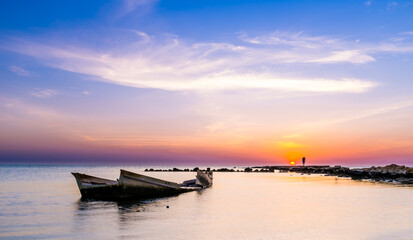 Sunset Scape along Coastline in the Kingdom of Bahrain