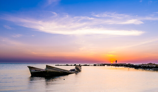 Sunset Scape along Coastline in the Kingdom of Bahrain