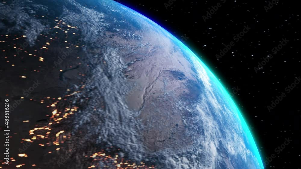 Poster planet earth 3d orbital animation with realistic geography surface and clouds atmosphere . spinning 
