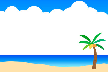 Fototapeta na wymiar 文字を入れられるように、雲の白いスペースがある南の島のビーチのイラスト。 