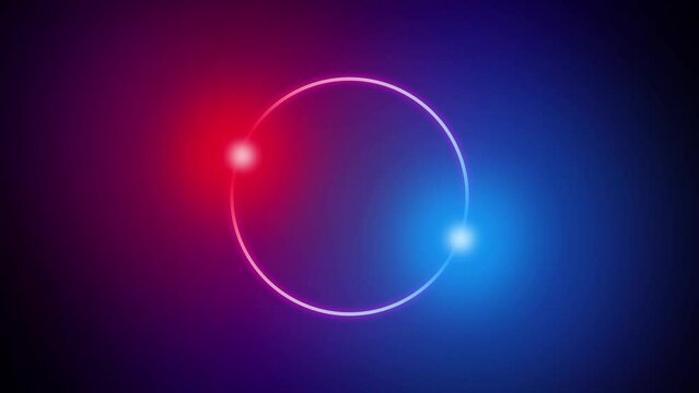 Neon Circle Abstract Background. Bright Blue and red Lights Rotate Around Circle Line. Motion backgrounds 4k Video  