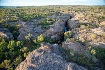 Aerial view of the sandstone escarpment near the Robertson river and Cobbold Gorge North Queensland, Australia.