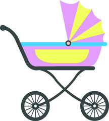 Fototapeta na wymiar Baby stroller in flat style. Vector