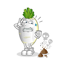 white radish with stinky waste illustration. character vector