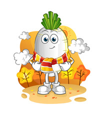 white radish in the autumn. cartoon mascot vector