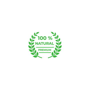 100 percent natural, Organic, farm food, raw, vegan, eco friendly label. Vector icon logo template