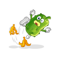 cucumber slipped on banana. cartoon mascot vector