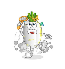 white radish catch butterfly illustration. character vector