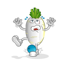 white radish hiten by bowling cartoon. cartoon mascot vector